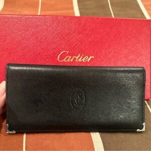 Cartier Black Leather Wallet with Silver Corners
